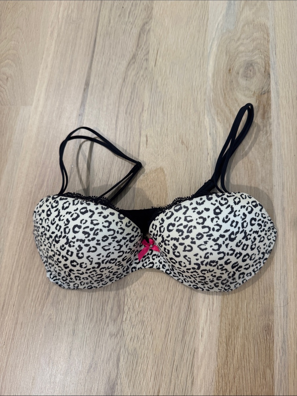 Victorias Secret Leopard Print Push-Up Bra with Pink Accent- 32C